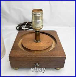 Vintage MCM Linen Shade Wood Base Table Lamp 15