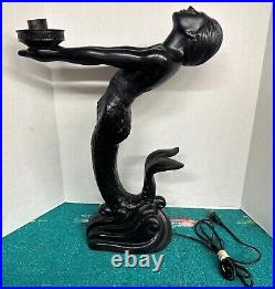Vintage MCM Mermaid Lamp Black Art Deco 24 Tall