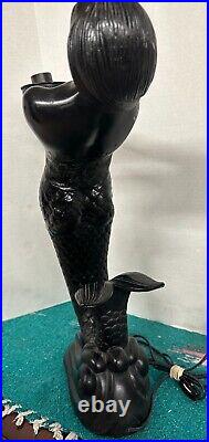 Vintage MCM Mermaid Lamp Black Art Deco 24 Tall
