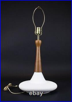 Vintage MCM Mid Century Danish Modern Textured Ceramic Teak Wood Table Lamp