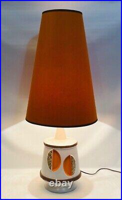 Vintage MCM Mid Century Modern CHILO White & Orange Ceramic Table Lamp