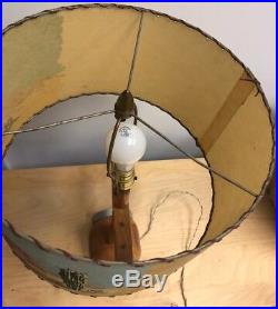 Vintage MCM Mid Century Modern Country Western Cowboy lamp, Yolk Wood Base 22