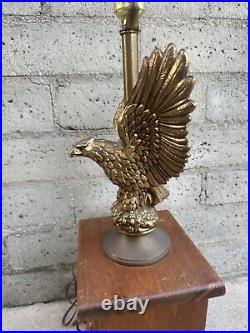 Vintage MCM Modern Mid Century Brass/Bronze Eagle Table Lamp Wood Box RARE