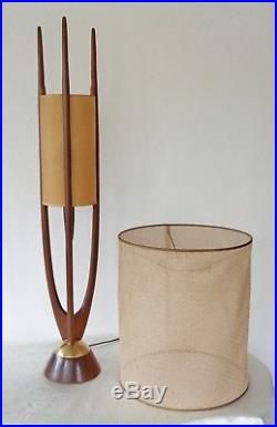 Vintage MCM Pearsall Modeline Danish Teak Wood Floor Table Lamp 40 Tall Tripod