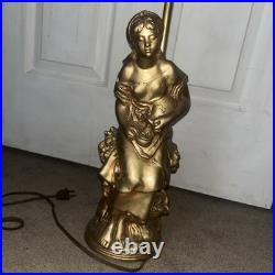 Vintage MCM Relic Art Lady Figural Gold Toned Table Lamp Peasant Girl Tested