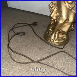 Vintage MCM Relic Art Lady Figural Gold Toned Table Lamp Peasant Girl Tested