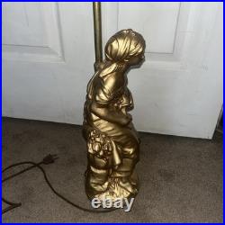 Vintage MCM Relic Art Lady Figural Gold Toned Table Lamp Peasant Girl Tested
