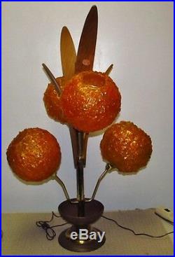 Vintage MCM/Spun/Retro/Tulip/Spaghetti/Fibreglass/4 Amber Globe Table Lamp J326