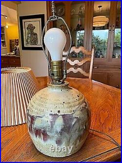 Vintage MCM Studio Art Pottery Table Lamp Signed by RICARD withDesigner Shade