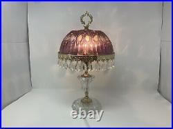 Vintage MICHELOTTI Boudoir Parlor TABLE LAMP Cranberry Pink Crystal Glass 18