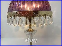 Vintage MICHELOTTI Boudoir Parlor TABLE LAMP Cranberry Pink Crystal Glass 18