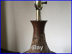 Vintage MID CENTURY MODERN CORK/TEAK TABLE LAMP/ 3-way light
