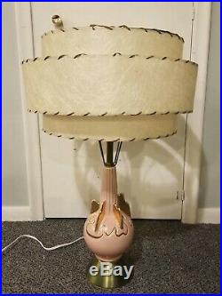 Vintage MID Century Modern Atomic Pink 3 Layered Fiberglass Shade Table Lamp