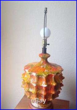 Vintage MID Century Modern Brutalist Lava Glaze Drip Table Lamp