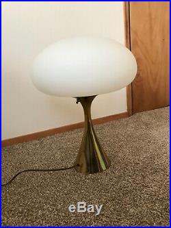 Vintage MID Century Modern Laurel Mushroom Table Lamp Glass Gold Metal Base