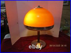 Vintage MID Century Modern Orange Dome Lamp Shade Table Lamp-vg Condition-works