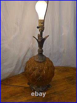Vintage M. C. Co Brass And Amber Glass Table Lamp