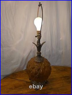 Vintage M. C. Co Brass And Amber Glass Table Lamp