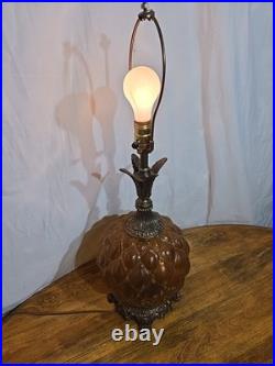 Vintage M. C. Co Brass And Amber Glass Table Lamp