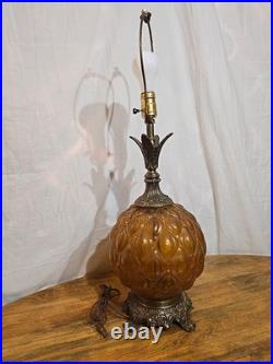 Vintage M. C. Co Brass And Amber Glass Table Lamp