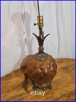 Vintage M. C. Co Brass And Amber Glass Table Lamp