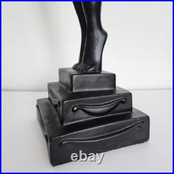 Vintage Max Le Verrier Reproduction Art Deco Female Sculpture Holding Globe Lamp