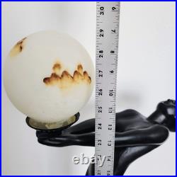 Vintage Max Le Verrier Reproduction Art Deco Female Sculpture Holding Globe Lamp