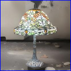 Vintage Metal 22 Lamp Base With Floral Leaded Stained Glass Table Lamp