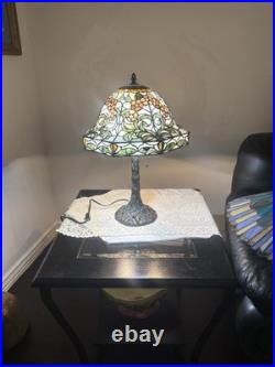 Vintage Metal 22 Lamp Base With Floral Leaded Stained Glass Table Lamp