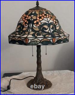 Vintage Metal 22 Lamp Base With Floral Leaded Stained Glass Table Lamp