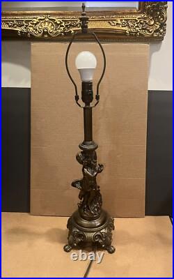 Vintage Metal Cherub Angel Table Lamp 28 Tall 200704 PT 70082 GREAT QUALITY