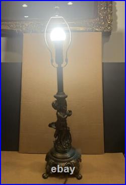 Vintage Metal Cherub Angel Table Lamp 28 Tall 200704 PT 70082 GREAT QUALITY