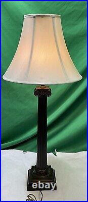 Vintage Metal Column Table Lamp With Shade 32 Tall, Brown Color