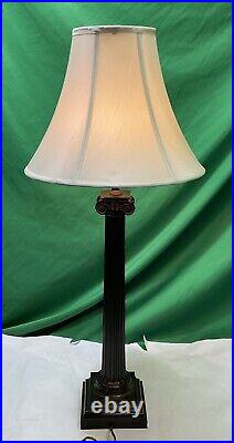 Vintage Metal Column Table Lamp With Shade 32 Tall, Brown Color