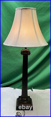 Vintage Metal Column Table Lamp With Shade 32 Tall, Brown Color