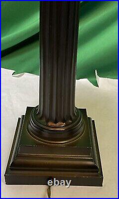 Vintage Metal Column Table Lamp With Shade 32 Tall, Brown Color