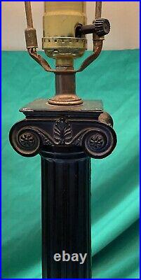 Vintage Metal Column Table Lamp With Shade 32 Tall, Brown Color