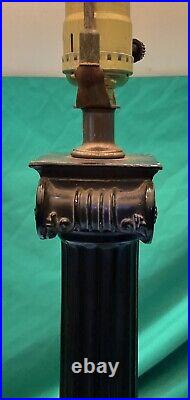 Vintage Metal Column Table Lamp With Shade 32 Tall, Brown Color