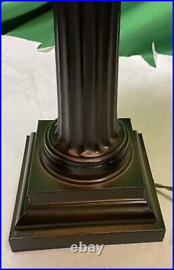 Vintage Metal Column Table Lamp With Shade 32 Tall, Brown Color