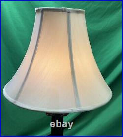 Vintage Metal Column Table Lamp With Shade 32 Tall, Brown Color