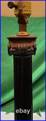 Vintage Metal Column Table Lamp With Shade 32 Tall, Brown Color