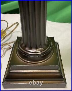 Vintage Metal Column Table Lamp With Shade 32 Tall, Brown Color