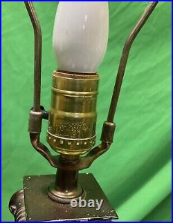 Vintage Metal Column Table Lamp With Shade 32 Tall, Brown Color