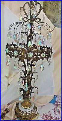Vintage Metal & Crystals Lamp 42 Tall Marble and Brass Base