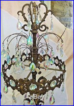 Vintage Metal & Crystals Lamp 42 Tall Marble and Brass Base