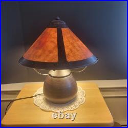 Vintage Mica Table Top Lamp Double Socket Rust & Brown