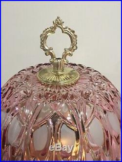 Vintage Michelotti Crystal Glass Prism Boudoir Parlor Table Lamp Pink