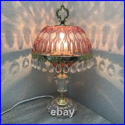 Vintage Michelotti Pink Glass Crystal Prism Boudoir Table Lamp 16.5 Works