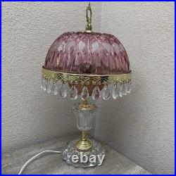 Vintage Michelotti Pink Glass Crystal Prism Boudoir Table Lamp 16.5 Works Vintage Michelotti Pink Glass Crystal Prism Boudoir Table Lamp 16.5 Works