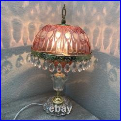 Vintage Michelotti Pink Glass Crystal Prism Boudoir Table Lamp 16.5 Works